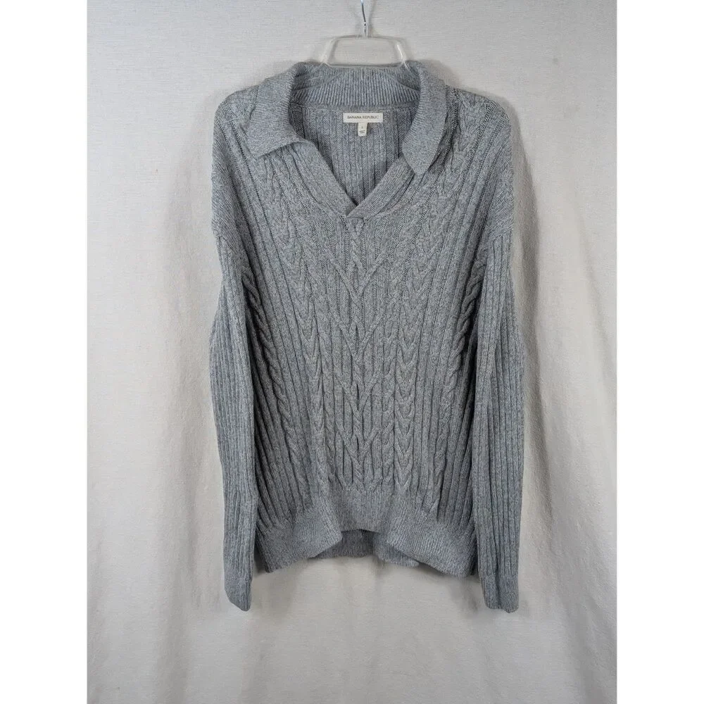Banana Republic Relaxed Collared Cable Knit Sweater Light Blue Men's Size Large